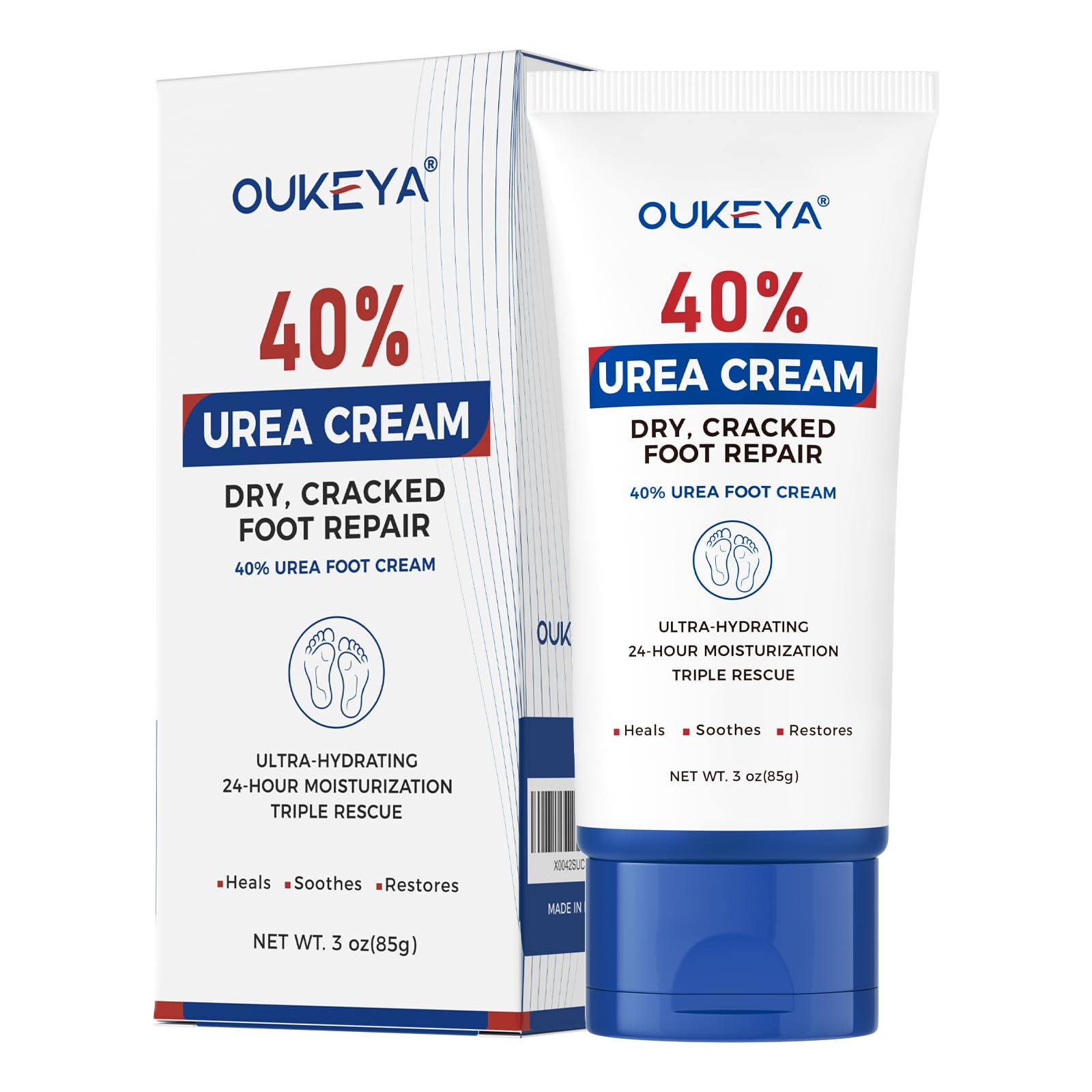 OUKEYA crema de urea 40% en tubo para pies y manos, hidratación suave.