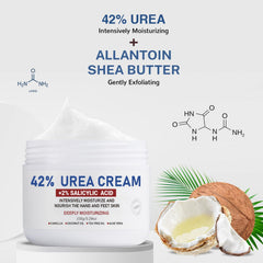 OUKEYA crema-urea-42-textura-cremosa: absorción rápida sin grasa.