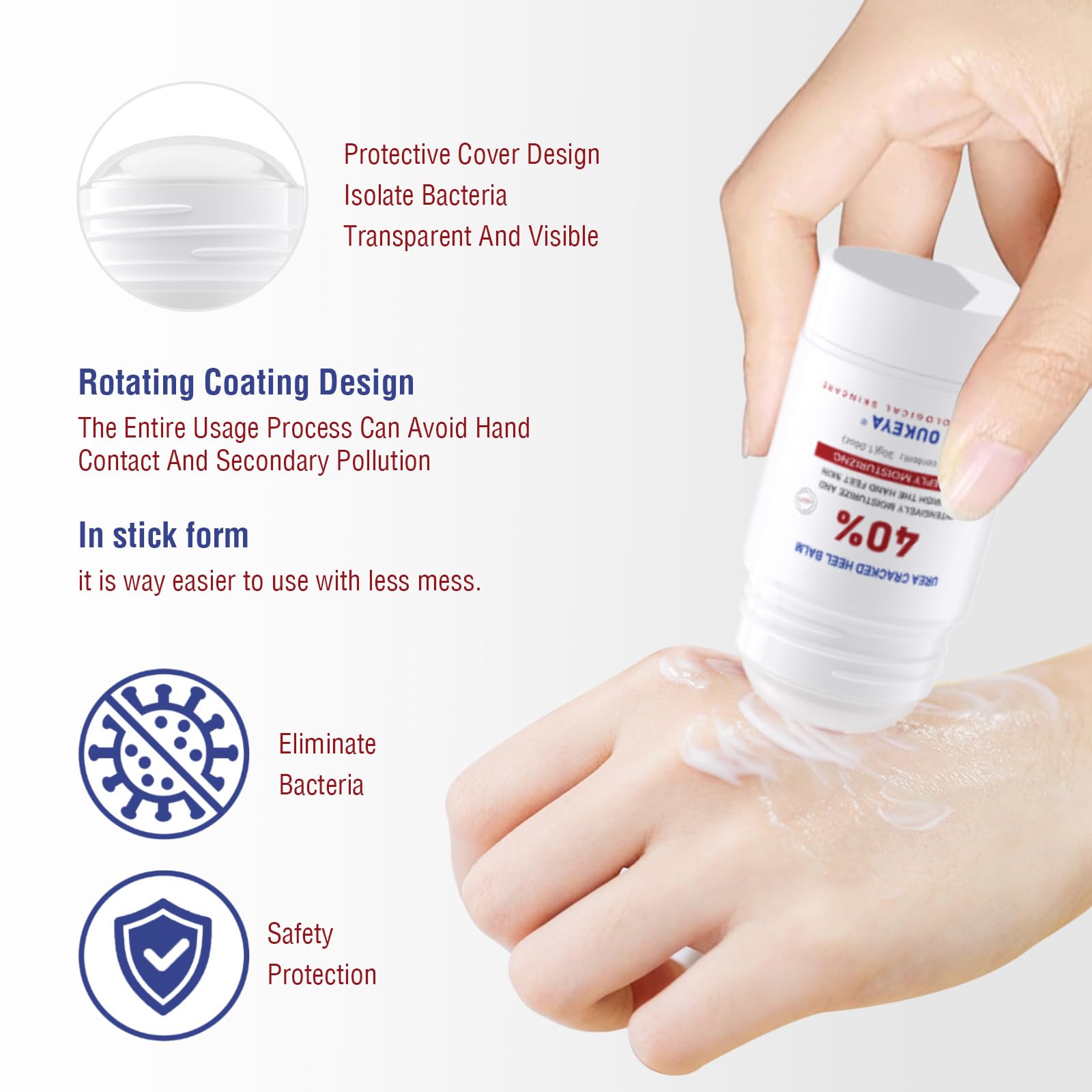 Textura cremosa de OUKEYA Urea Cream Stick 40% para piel suave.