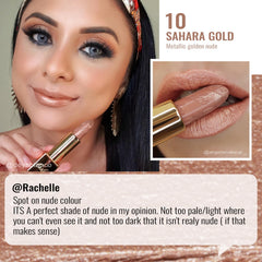 Aplicación de barra labial Oulac con textura cremosa para cobertura completa y suave.