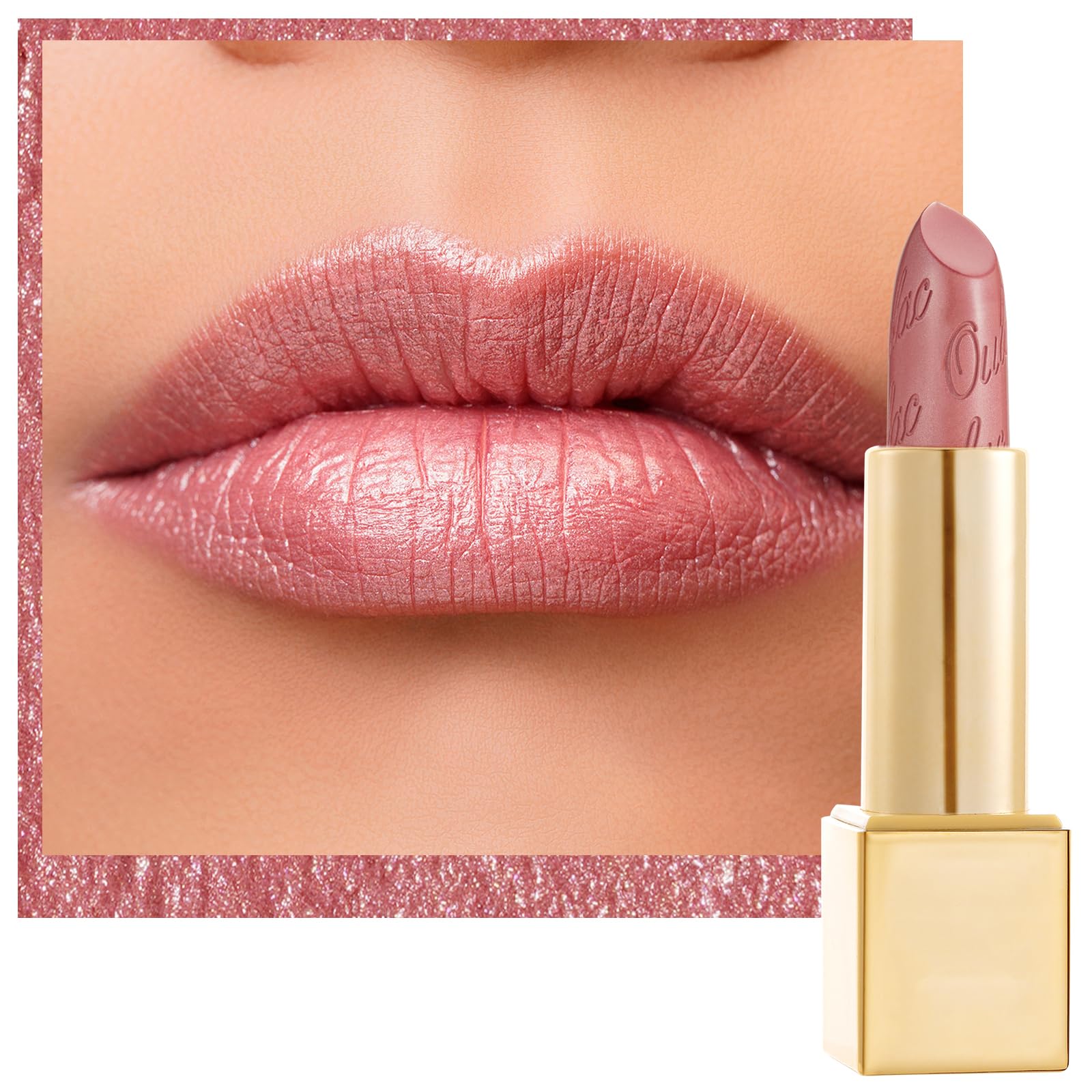 Oulac Barra de Labios Rosa Claro con brillo 3D para acabado deslumbrante