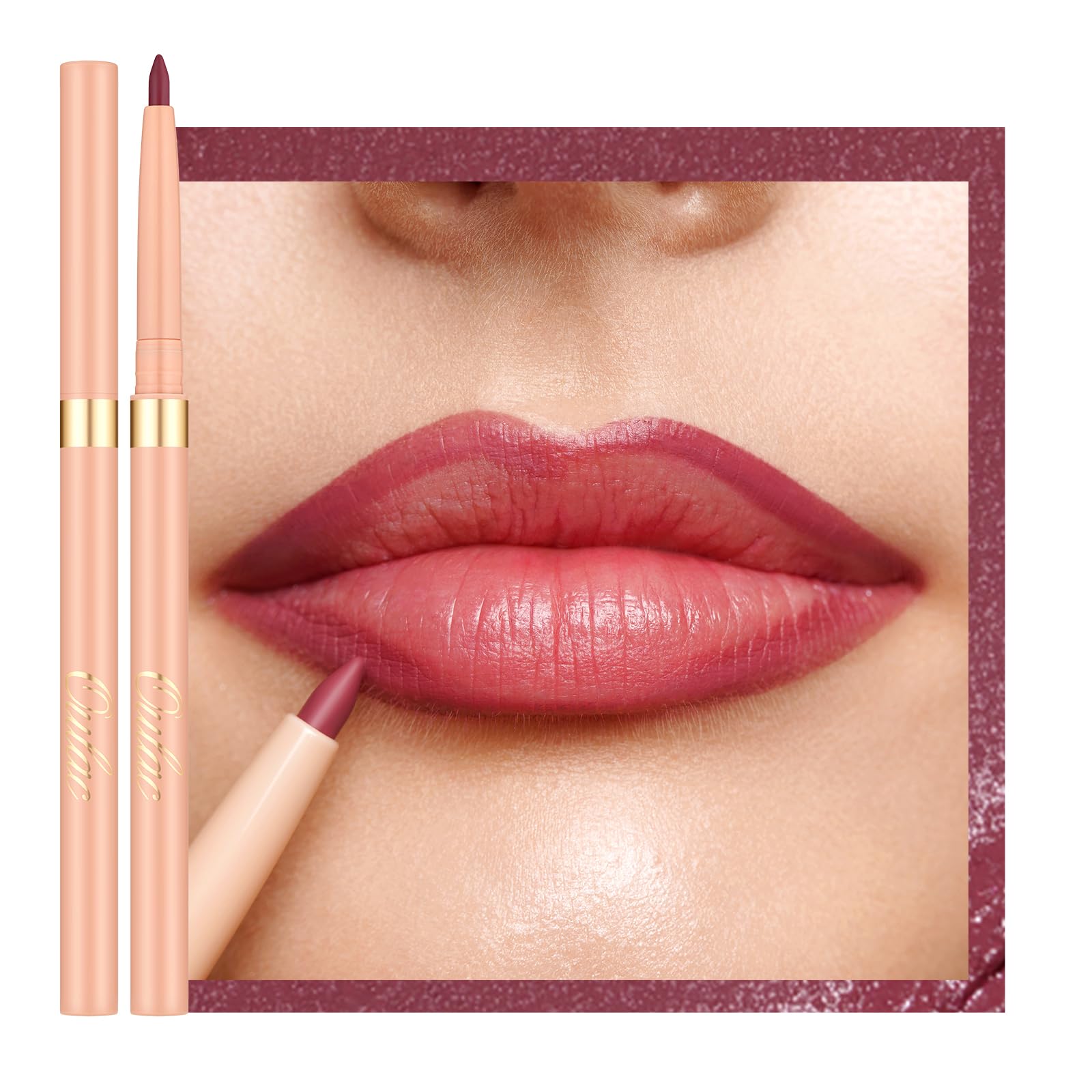 Delineador labial Oulac rosado retráctil para definición duradera