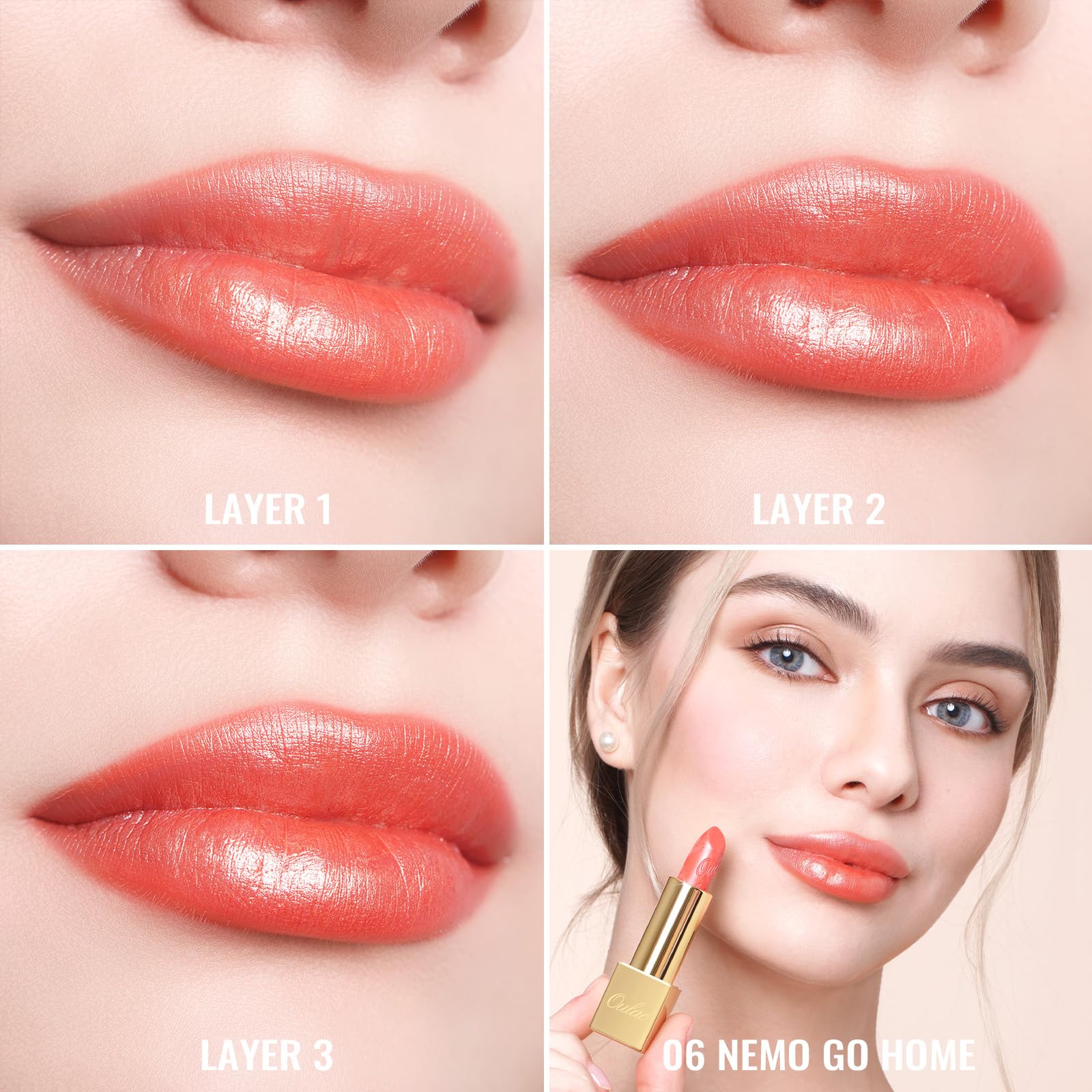 Oulac labial envase lujo con espejo para retoques en cualquier lugar.