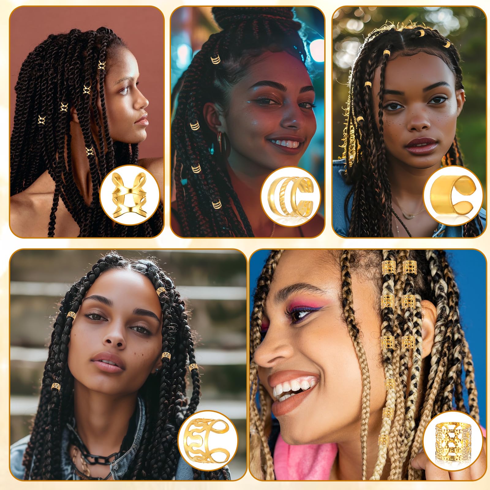 Ouligay aros oro para trenzas: aporta brillo duradero al peinado.