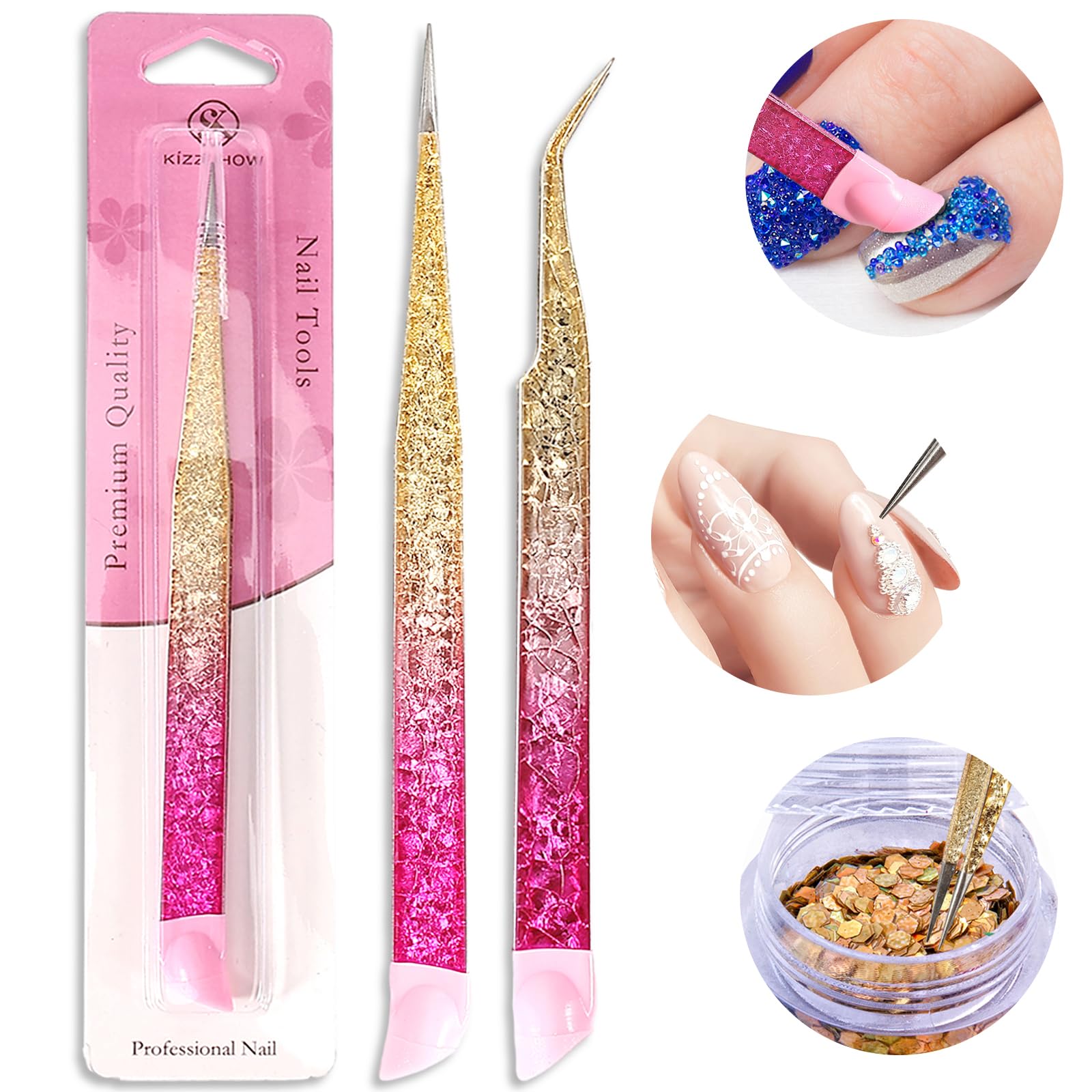 Pinzas Ouligay con punta curva para detalles en uñas