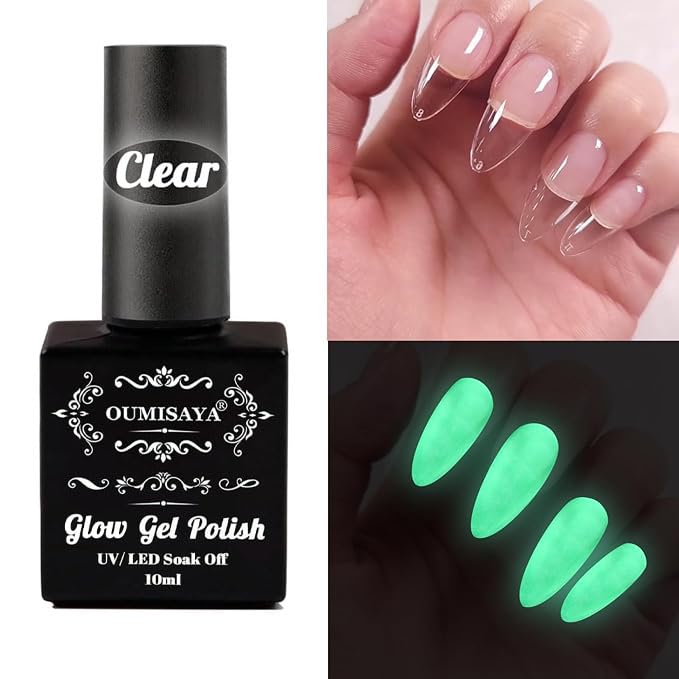 Oumisaya Glow Verde, muestra de gel esmalte para comparar tono semitransparente.