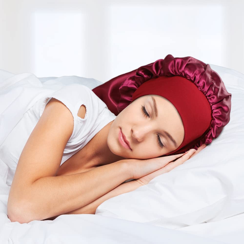 Bonnet satin largo de Oumrote, cobertura segura para cabello largo al dormir