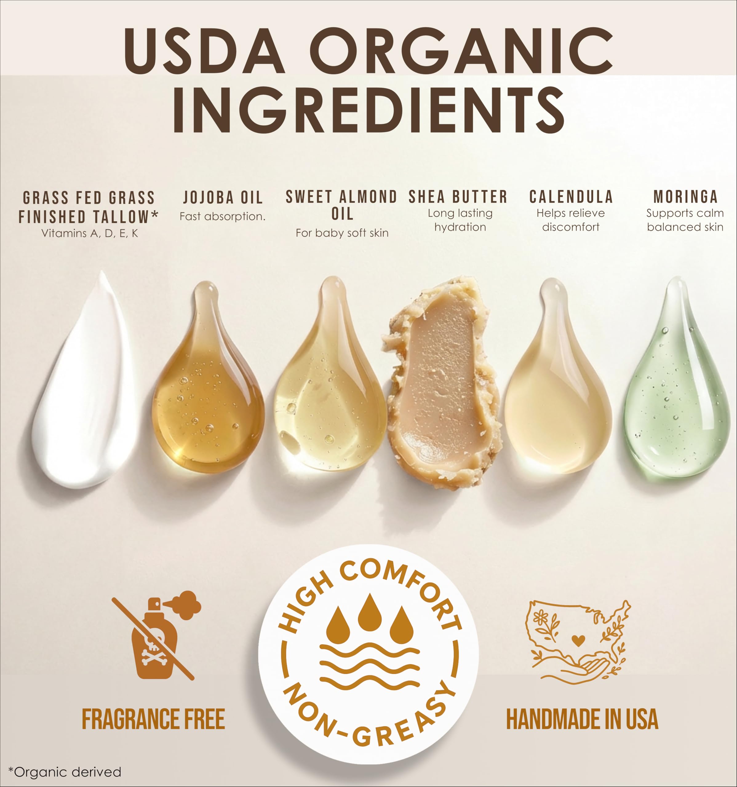 Our Earth Beauty crema de sebo de res facial, absorción rápida para piel seca.