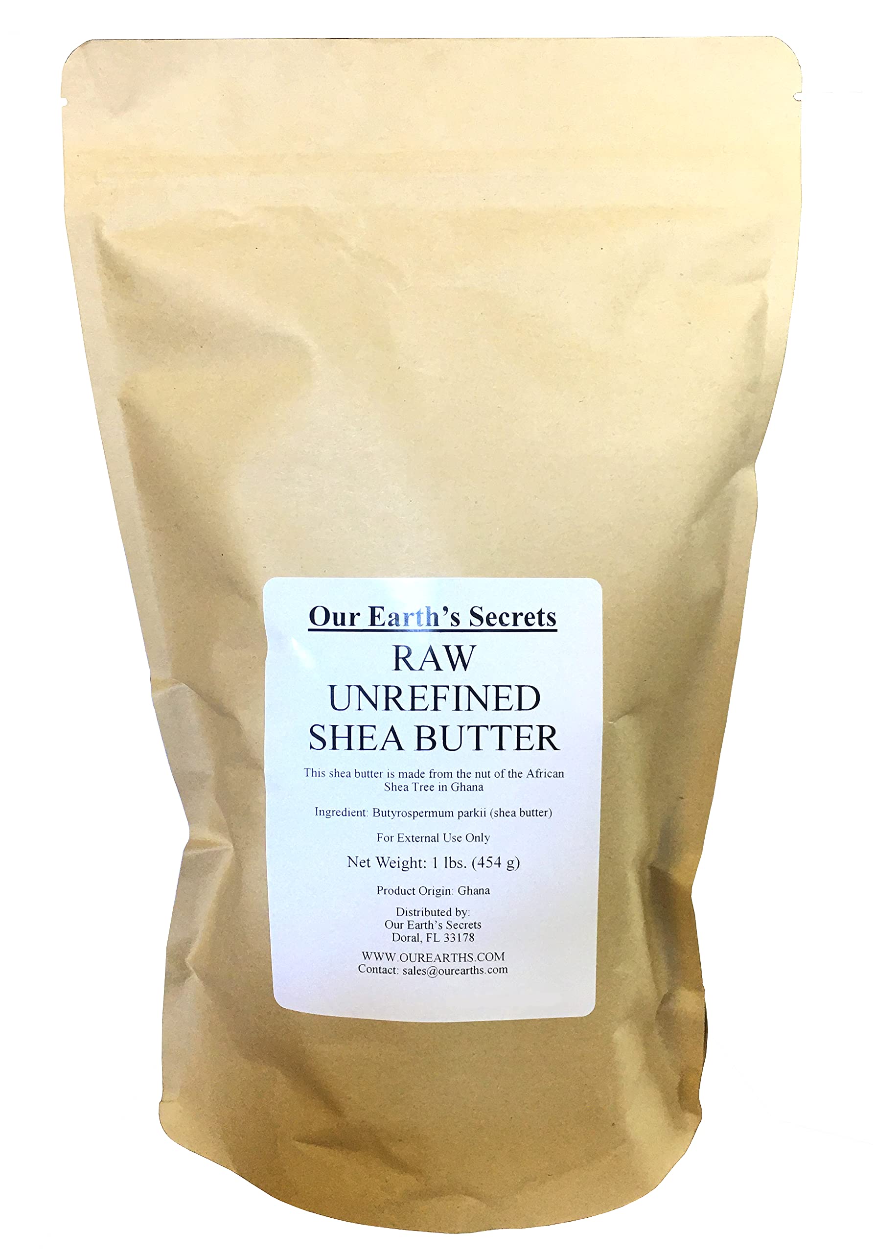 Our Earth's Secrets top-grade ivory shea butter packaged ready for shelf use
