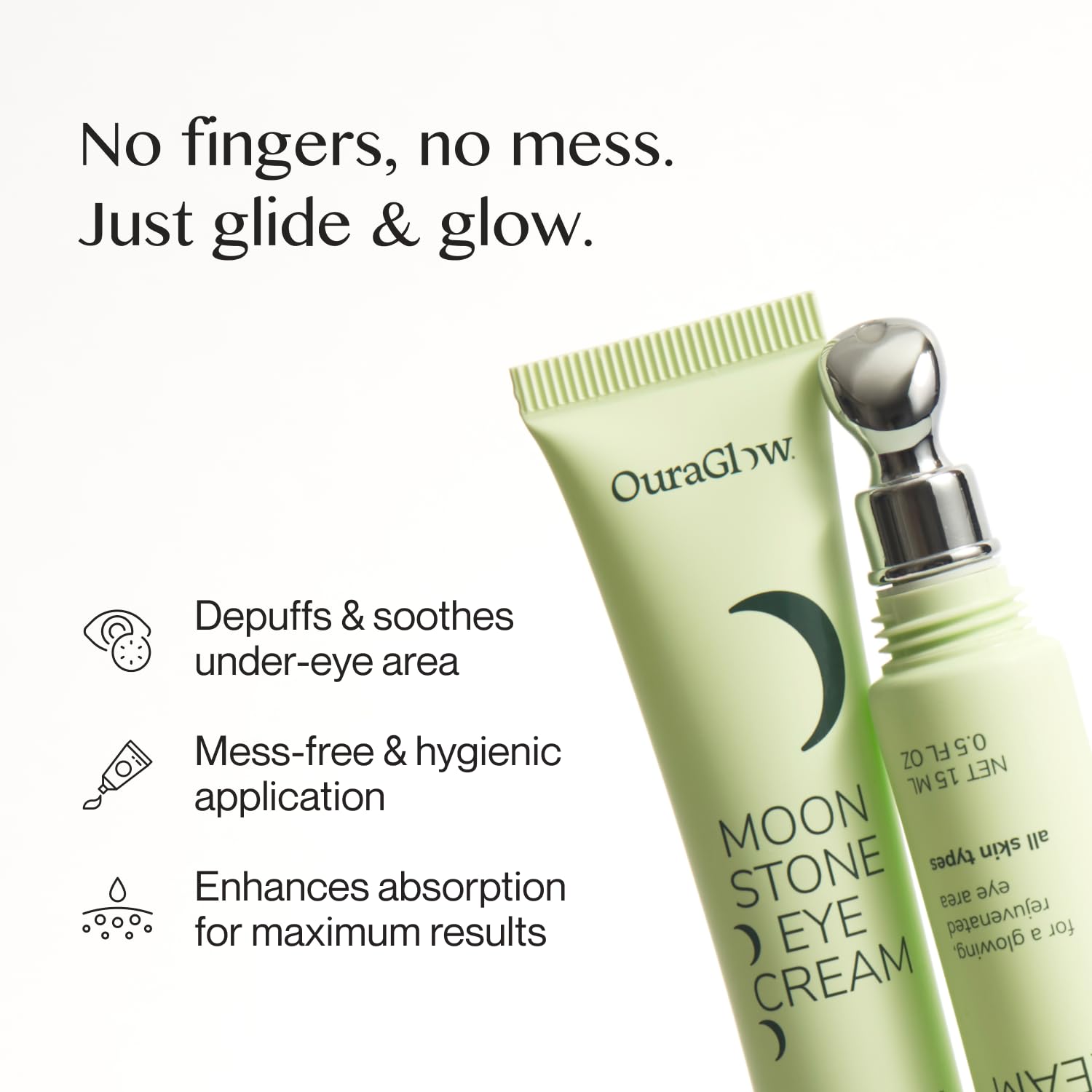 Ouraglow crema de ojos de textura ligera, apta para uso bajo maquillaje.