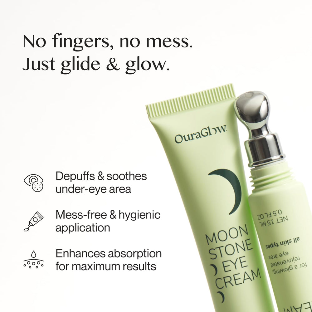 Ouraglow crema de ojos de textura ligera, apta para uso bajo maquillaje.