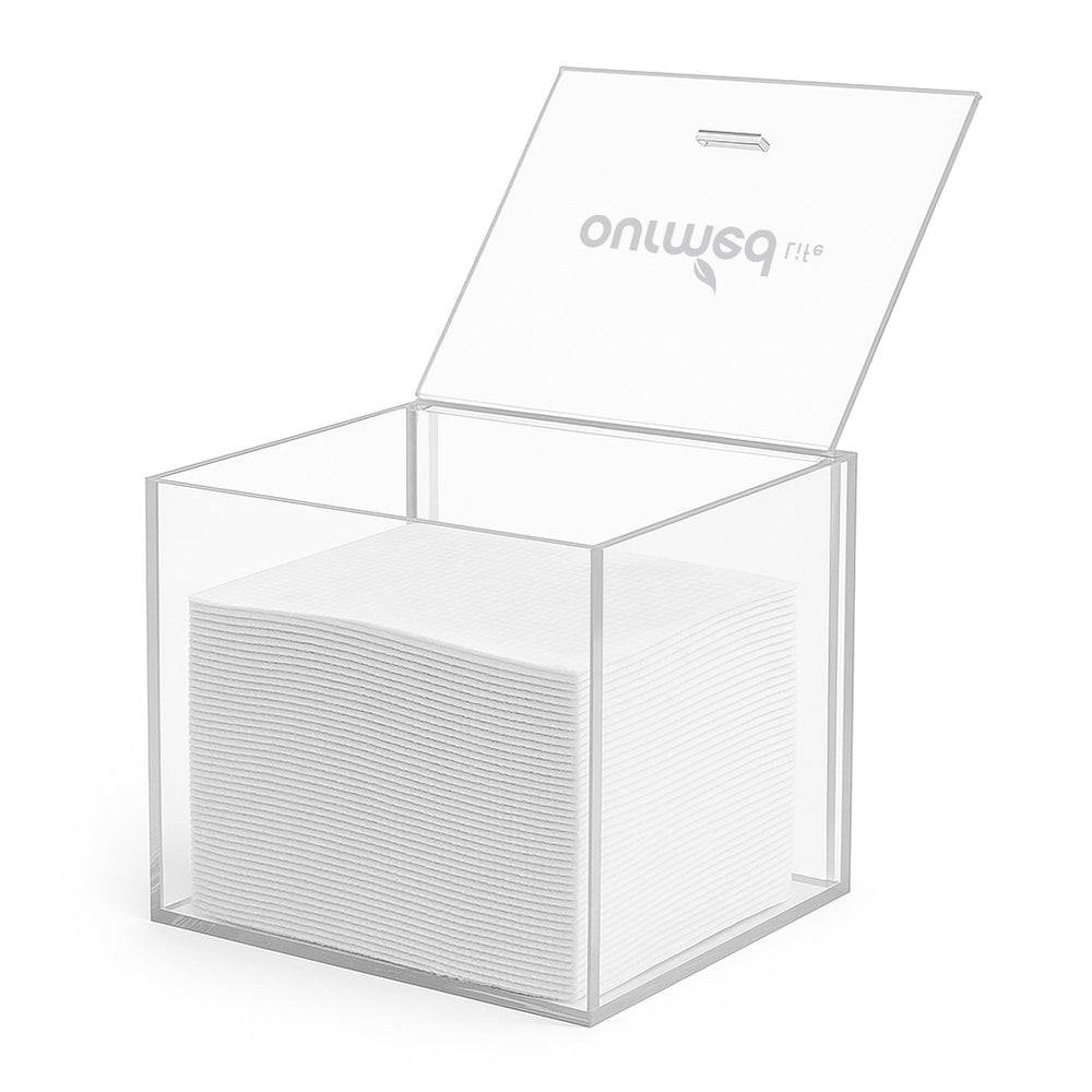 Ourmed Life porta-toallas faciales acrílico transparente para un baño ordenado y estilizado.