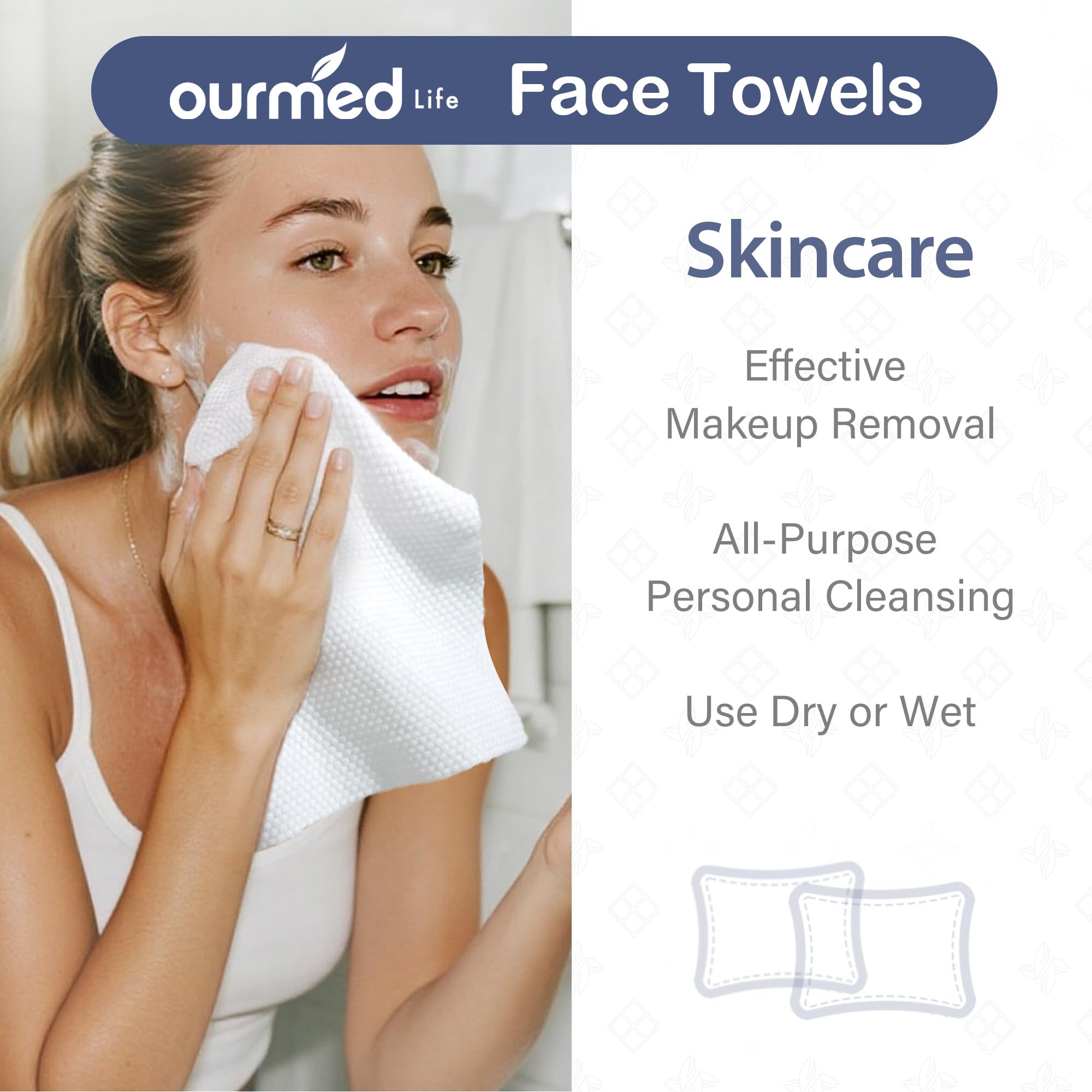 ourmed life toallas faciales con patrón perla para exfoliación suave