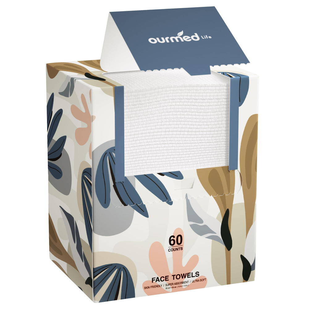 Ourmed Life toallas faciales XL suaves, ideales para piel sensible y limpieza suave.