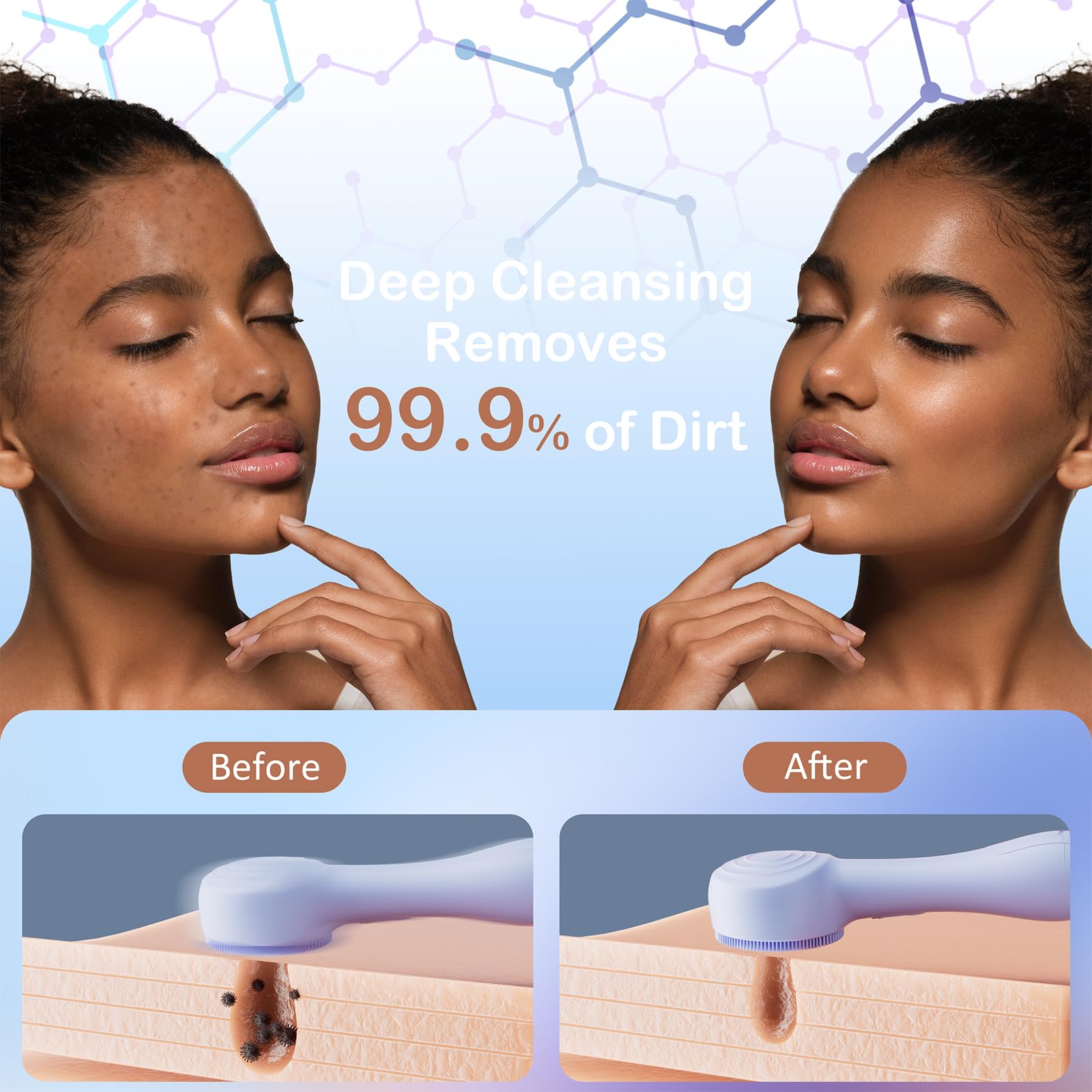 OUTIFUO cepillo facial de silicona con masaje suave para mejor absorción de productos.