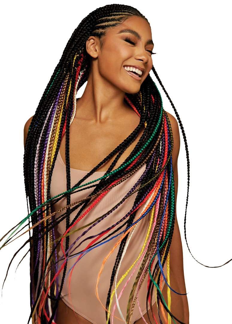 Outre X-pression 42-inch installed braid example demonstrates natural movement and lightweight wear.
