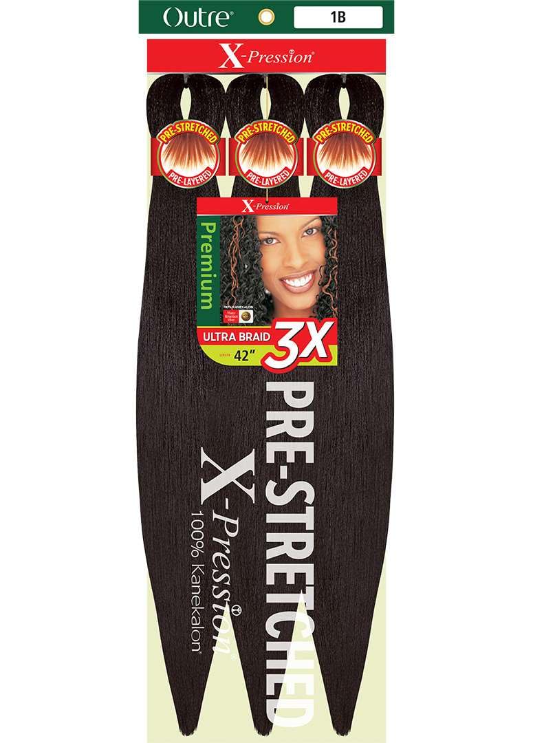 Outre X-pression 42-inch braid pack close-up in OFF BLACK 1B for quick installs.