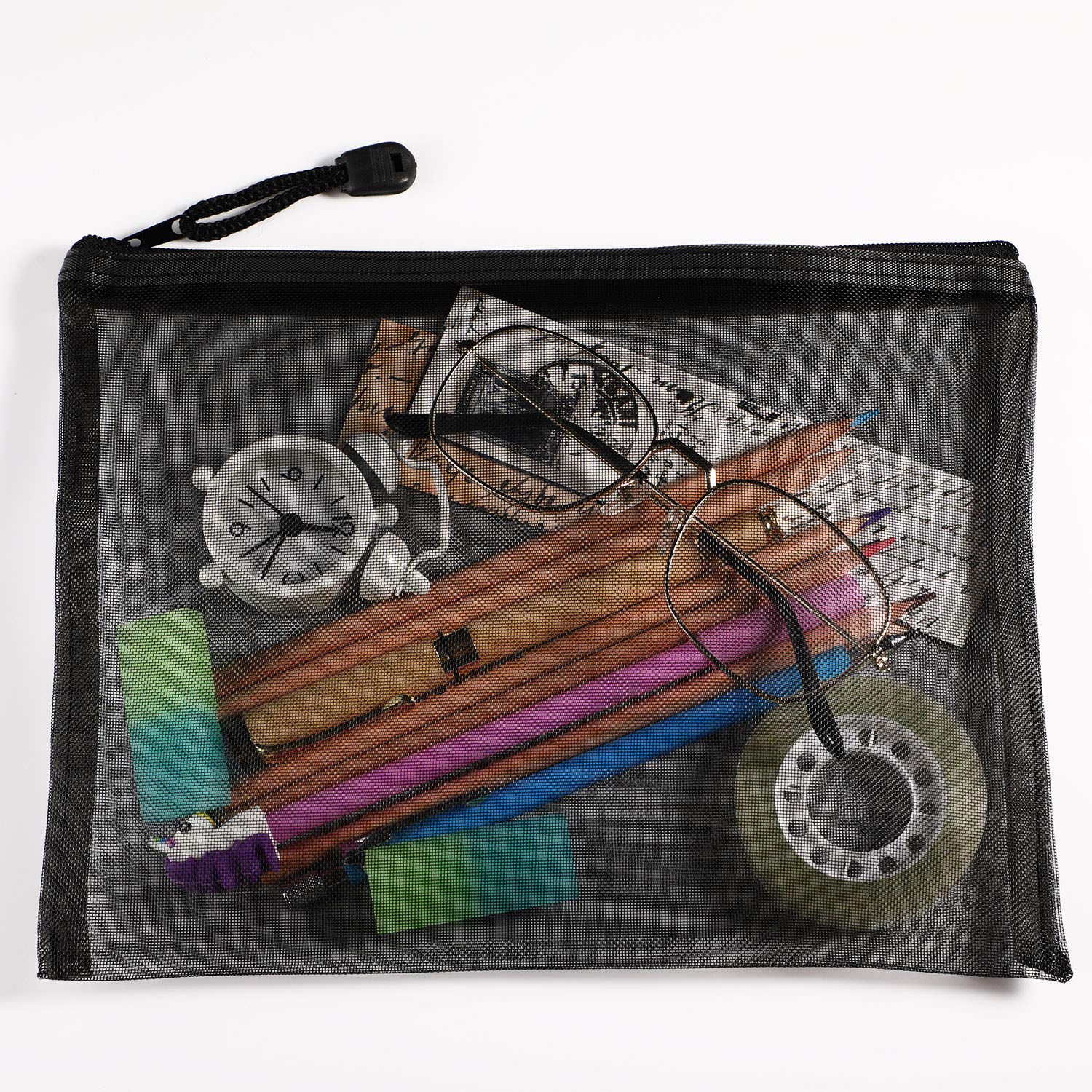 Outus bolsa malla de 9.5x7.1 pulgadas, tamaño práctico para viaje y oficina.