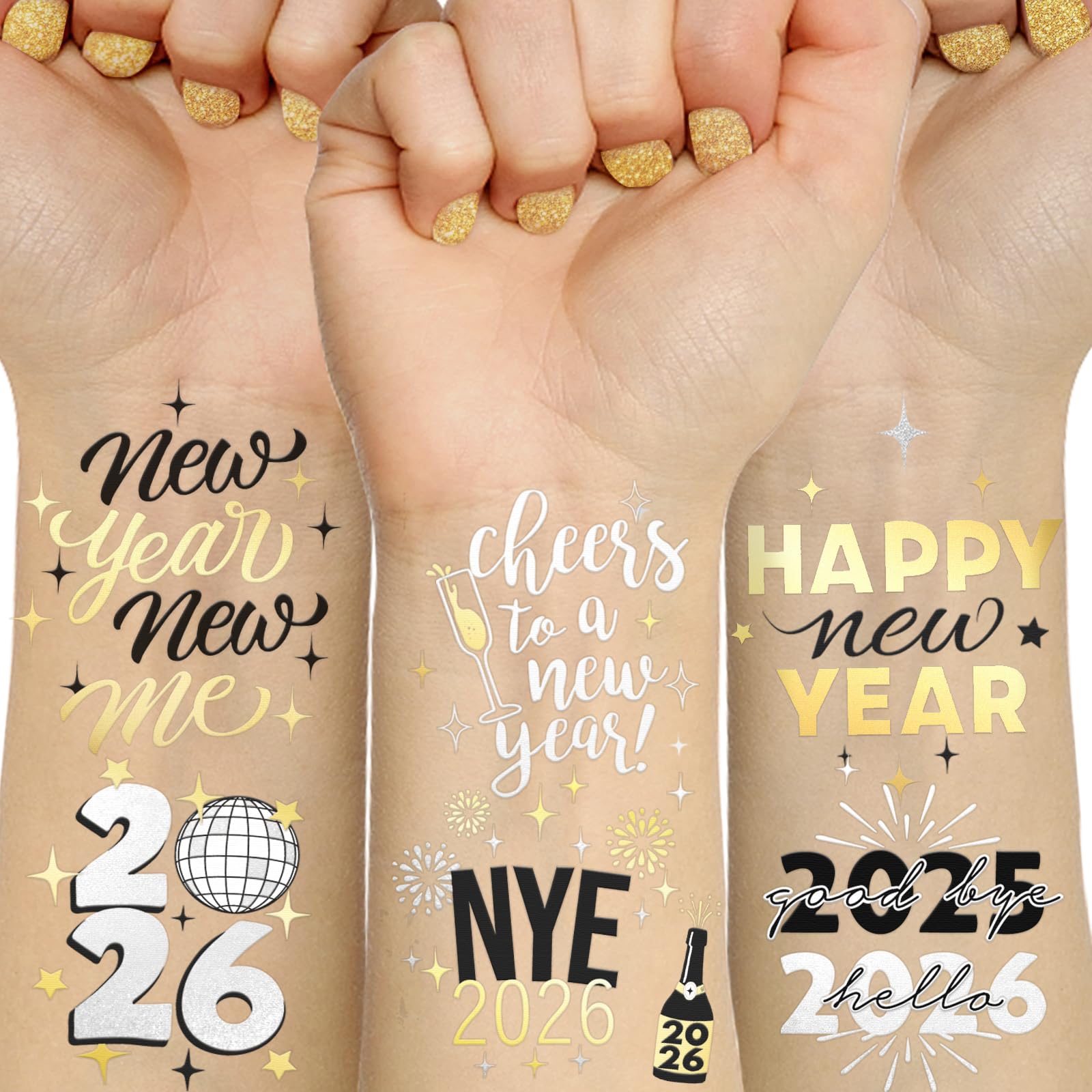 Tatuajes Ovasorve 2026 con acabado metalizado para decoración festiva del Año Nuevo