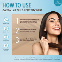 Escena en la ducha con Ovation Hair Therapy y shampoo para mayor volumen.