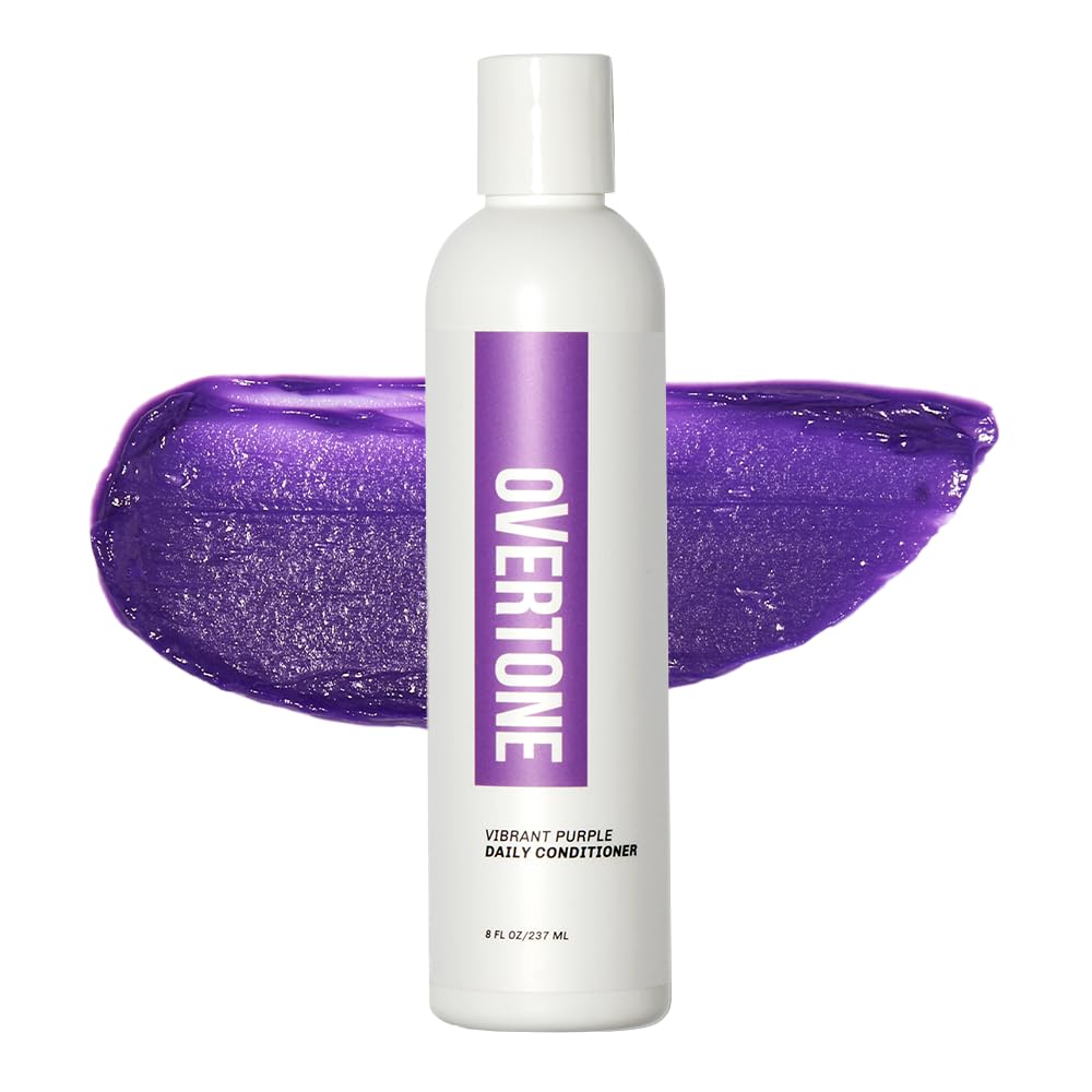Overtone acondicionador deposito de color violeta, botella, realza color entre lavados