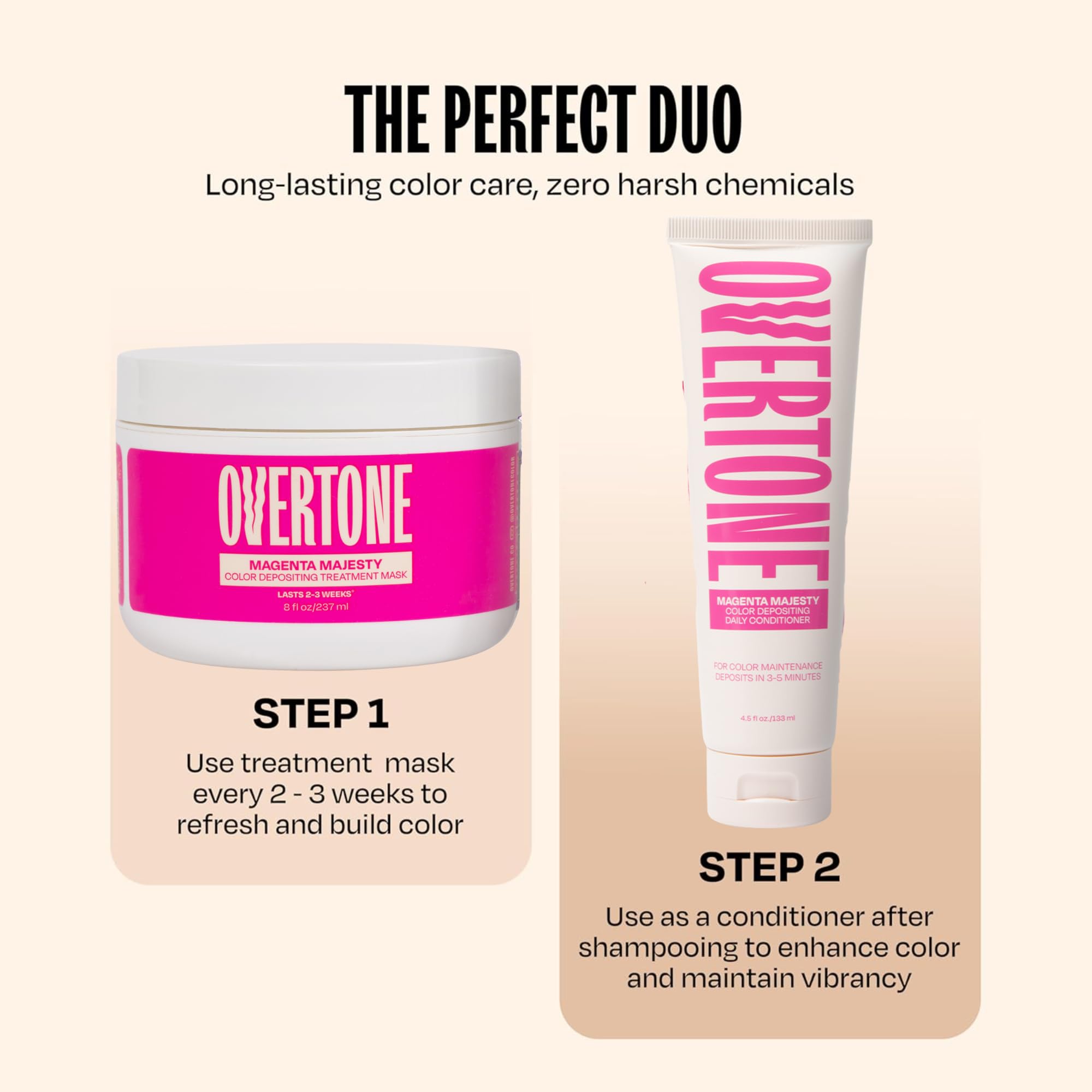 Cabello con brillo saludable magenta tras usar oVertone