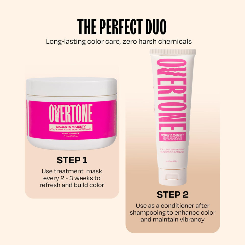 Cabello con brillo saludable magenta tras usar oVertone
