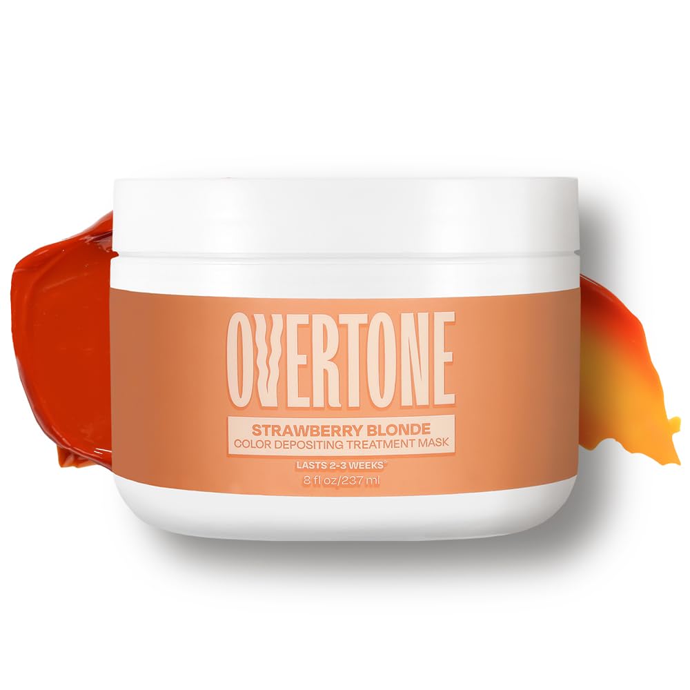 Overtone Color Conditioner Strawberry Blonde en botella, muestra de color semipermanente para rubio brillante.
