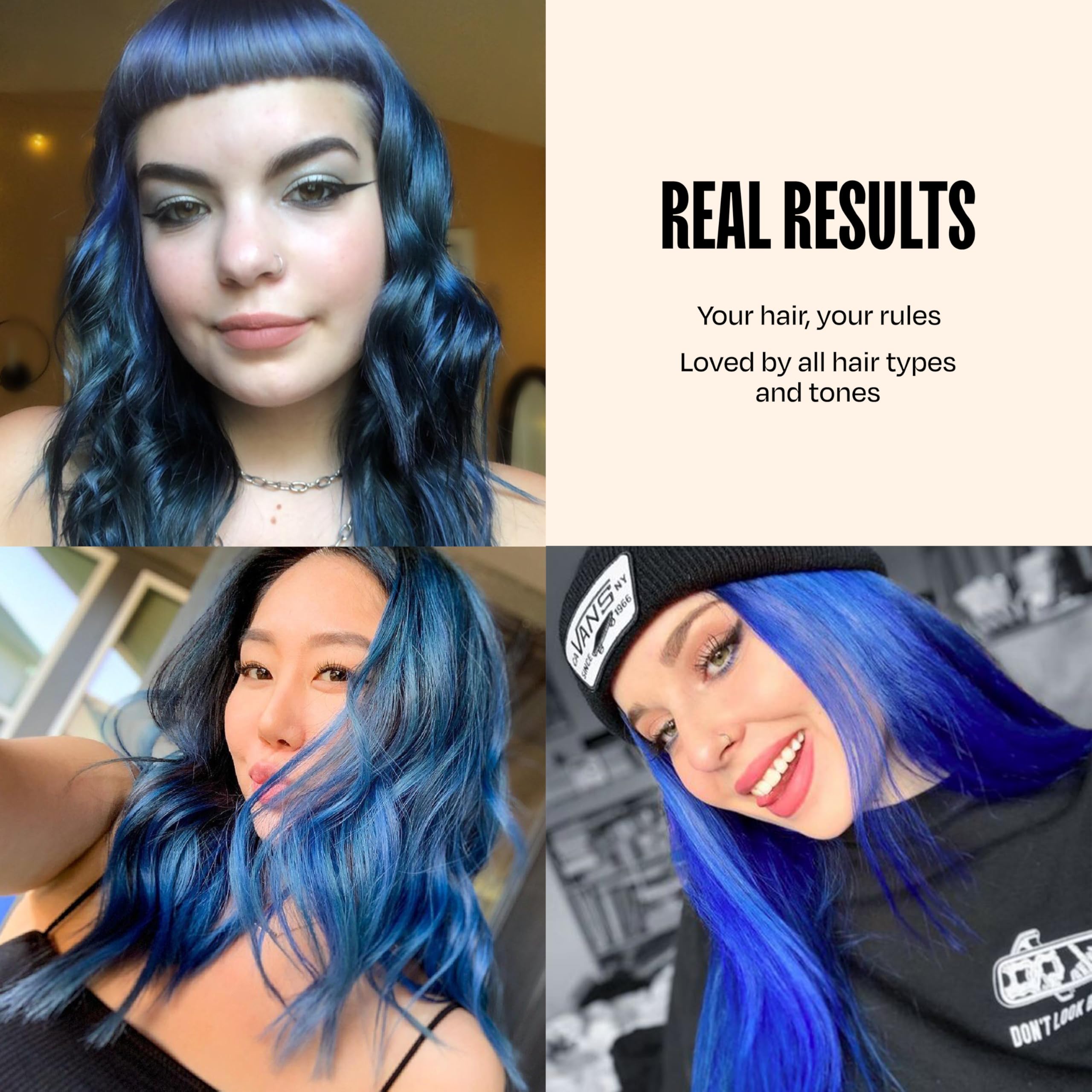 oVertone Cosmic Cobalt – Teinte pastel sur cheveux clairs, vibrante sur cheveux bruns