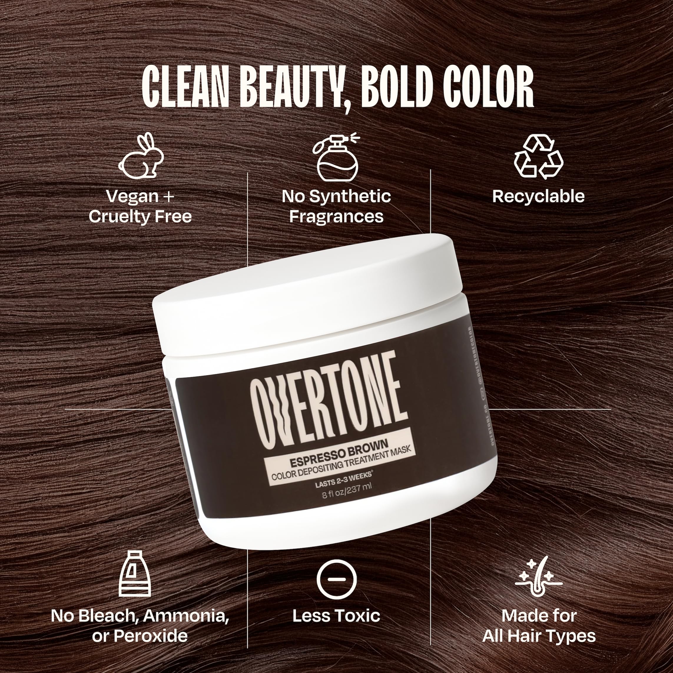 Overtone Espresso Brown: temps d'attente de 10 à 15 minutes pour une couleur riche