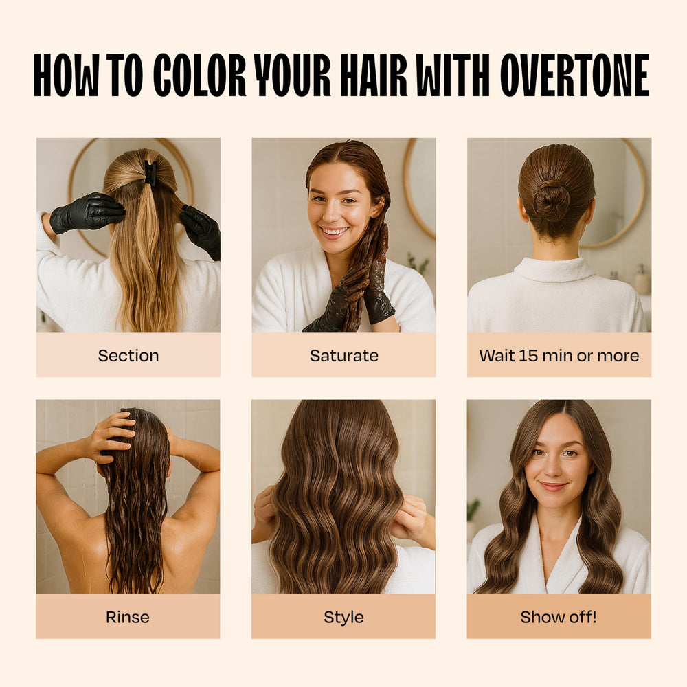 Overtone Golden Brown formule végan et sans cruauté pour cheveux.