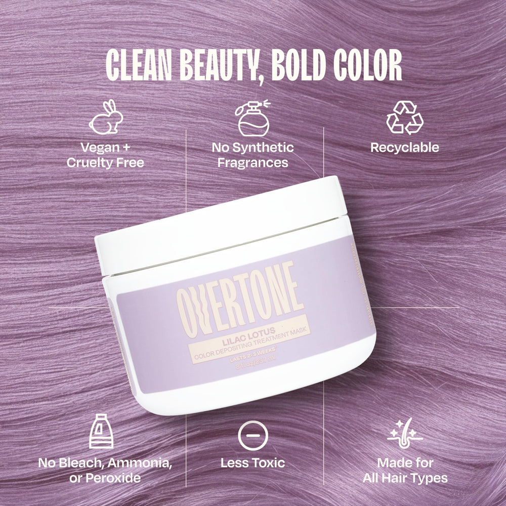 Overtone Loto Lila: manteca de karité y aceite de coco para nutrición.