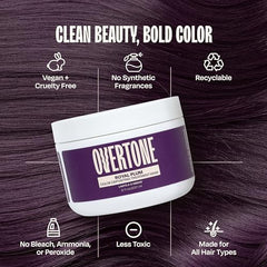 Color púrpura intenso en cabello castaño con brillo saludable gracias al producto.