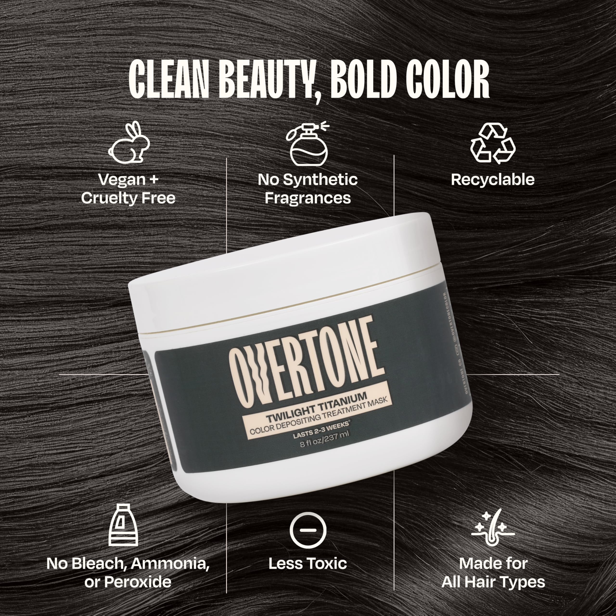 oVertone Twilight Titanium, tono semipermanente que se desvanece para ajustes fáciles.