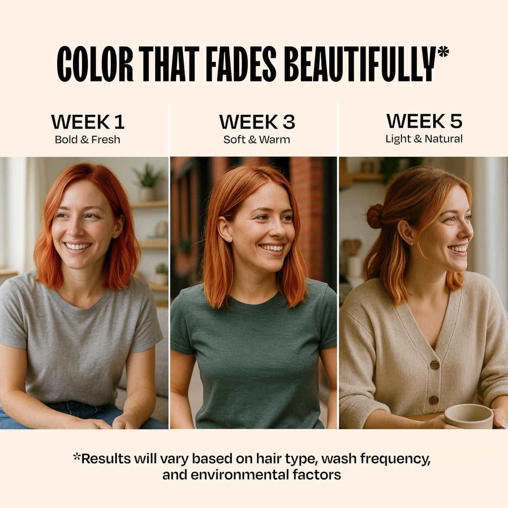oVertone Ginger Glow – effet avant/après sur les cheveux après traitement colorant.