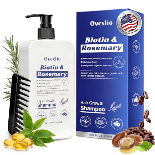 La bouteille OVEXLIO Shampoing Croissance Cheveux Biotine et Romarin – cheveux plus forts