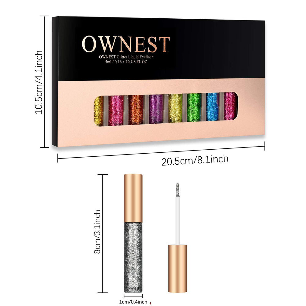 Ownest delineador líquido con brillos azules para destellos vibrantes y duración prolongada.