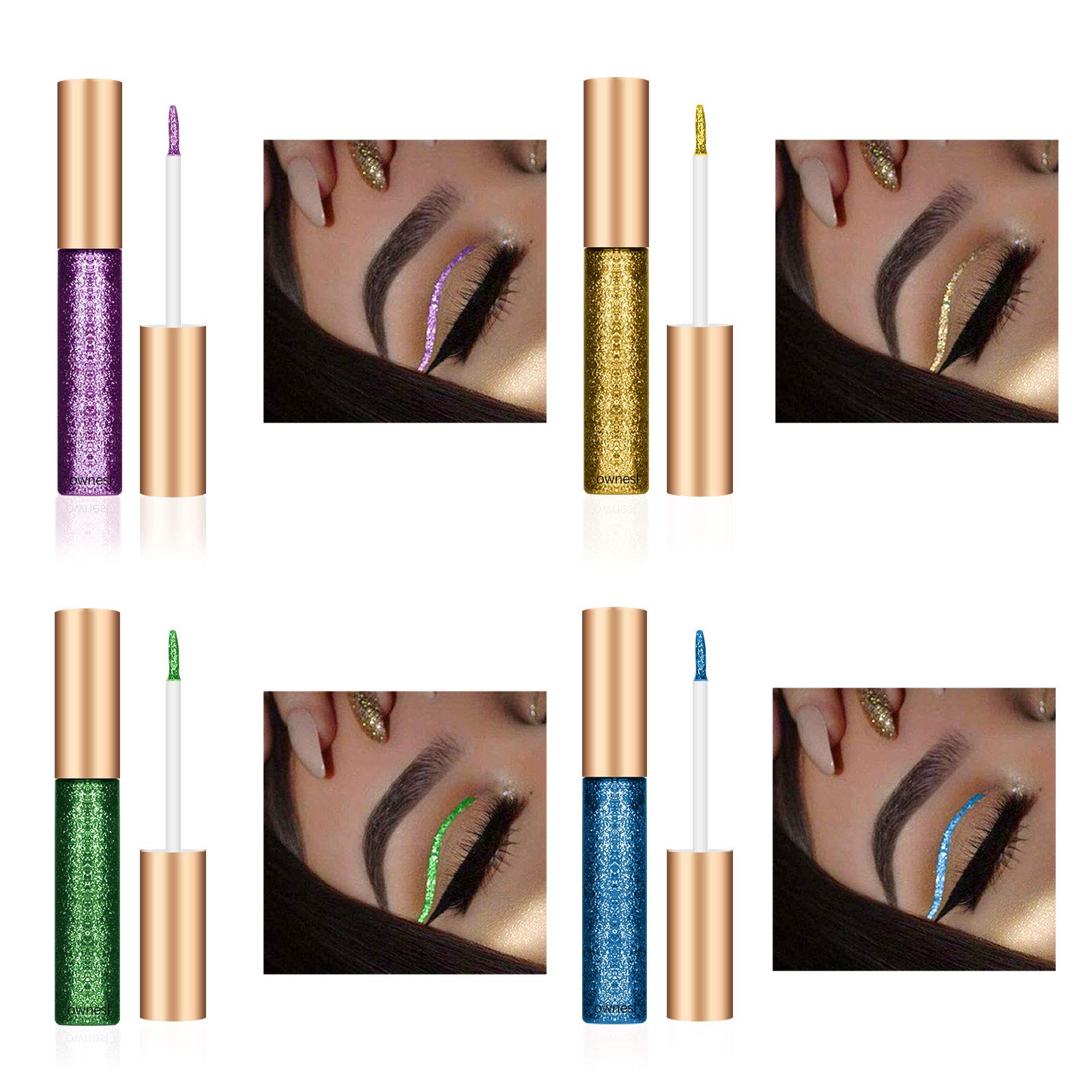 Ownest delineador líquido con brillos verdes para un look fresco y duradero.
