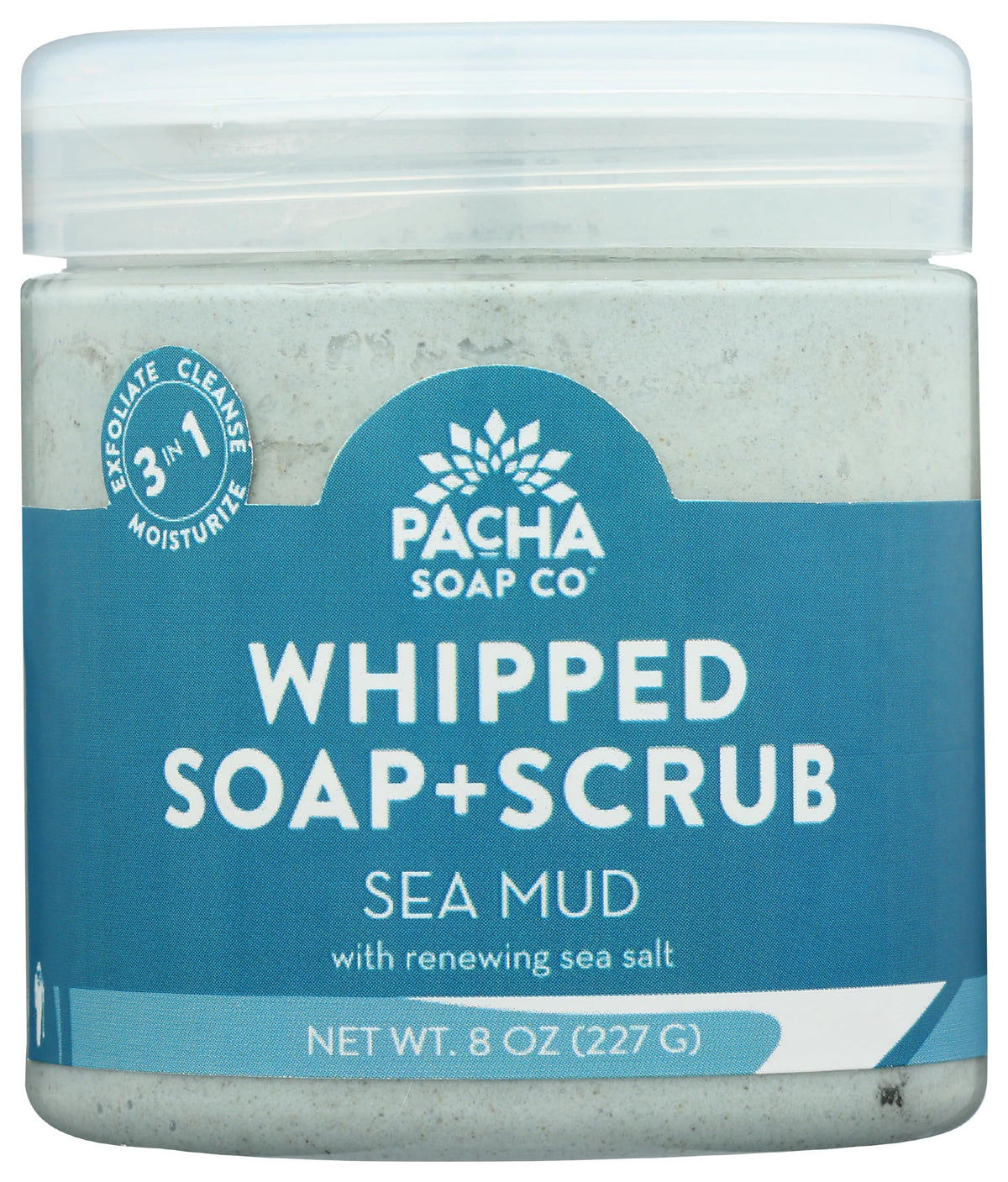 Pacha Soap Sea Mud Whipped Scrub en bote; exfoliación suave para la piel.