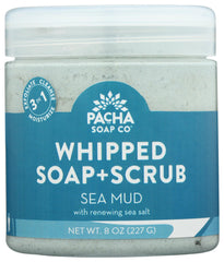 Pacha Soap Sea Mud Whipped Scrub en bote; exfoliación suave para la piel.