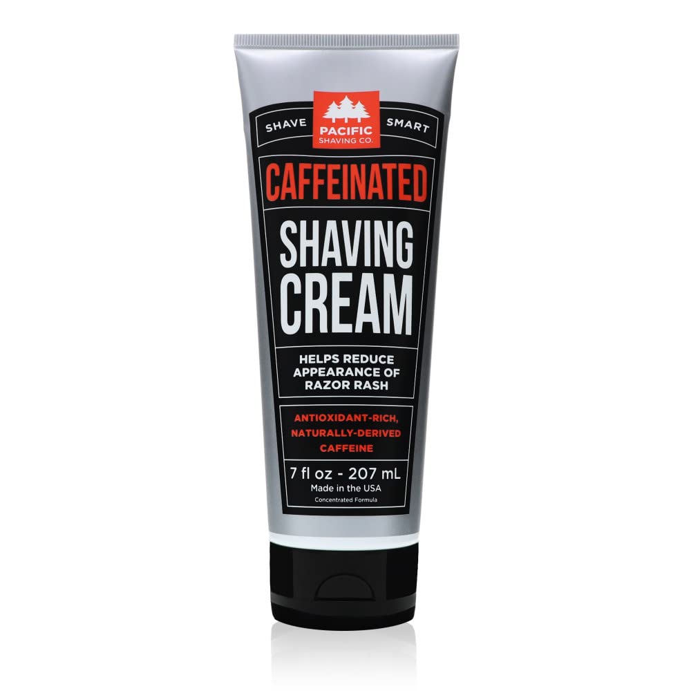Pacific Shaving Company crema de afeitar cafeinada con mantequilla de karité para piel suave.