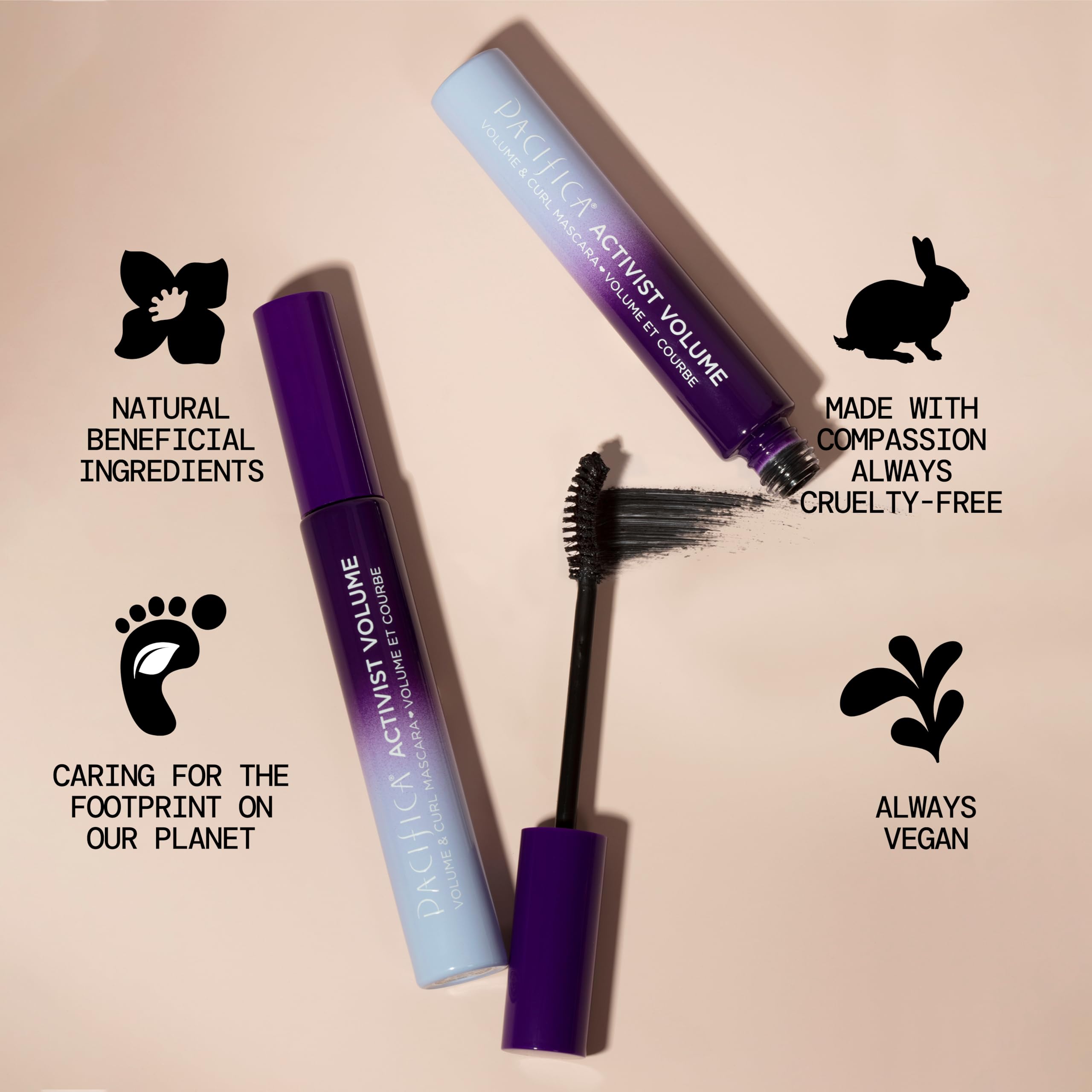 Pacifica Activist Curling Mascara, fibras vegetales que aumentan longitud y volumen.