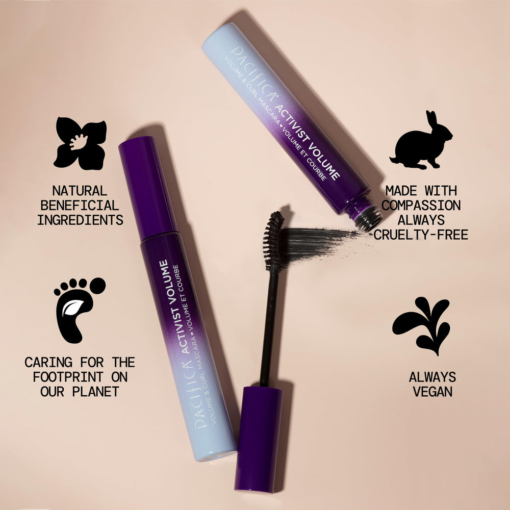 Pacifica Activist Curling Mascara, fibras vegetales que aumentan longitud y volumen.