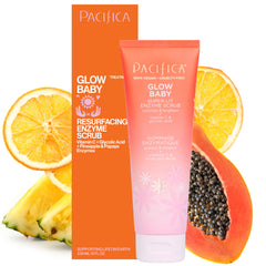 Pacifica Glow Baby exfoliante: botella visible para uso diario suave.