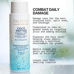 Pacifica Coco Peptide Damage Care Champú: aplicación en cabello para reparación interna.