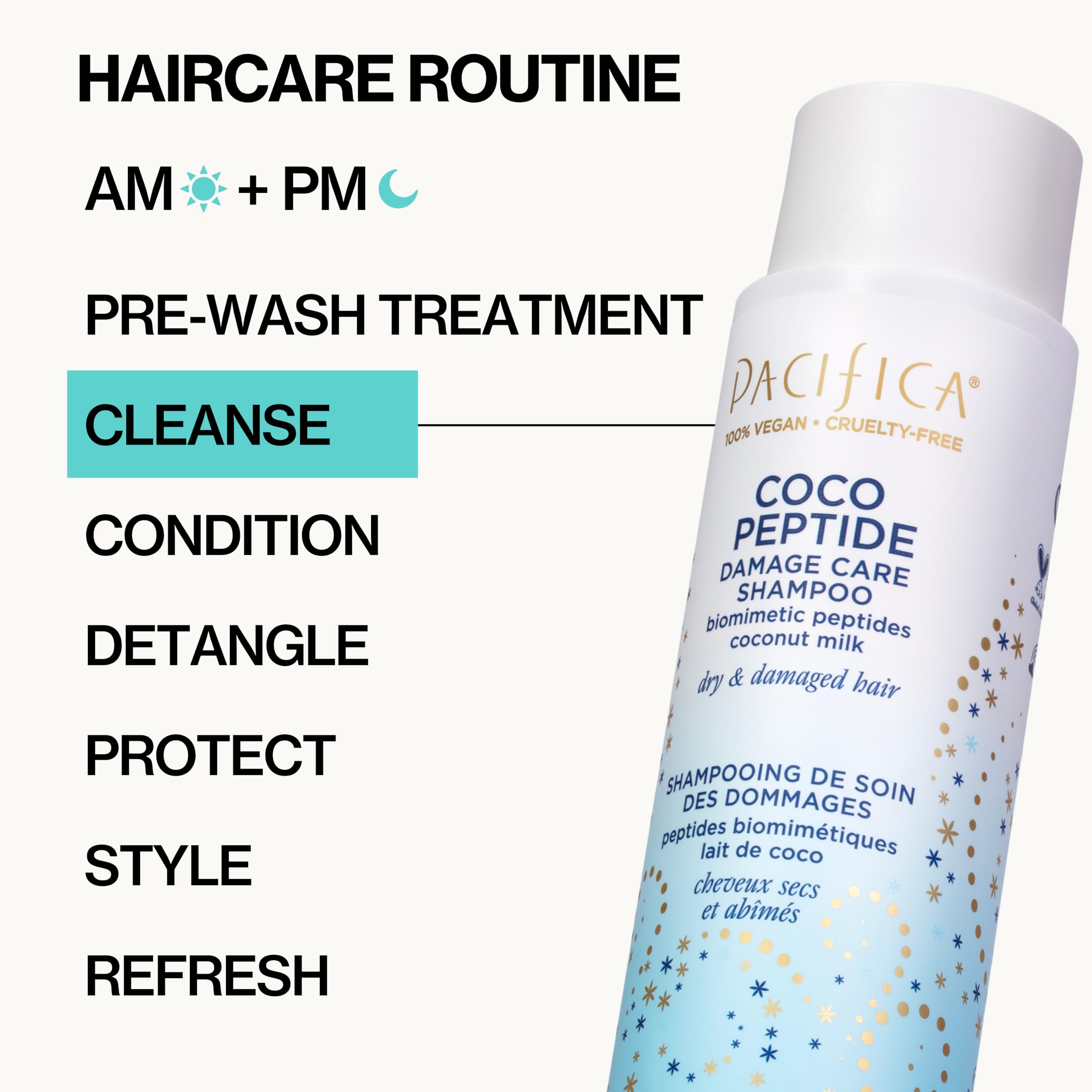 Pacifica Coco Peptide Damage Care Champú: aroma suave de coco para una experiencia relajante.