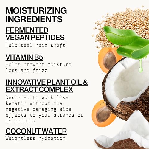Pacifica Coco Peptide Damage Care Champú: cabello húmedo con brillo natural tras lavado.