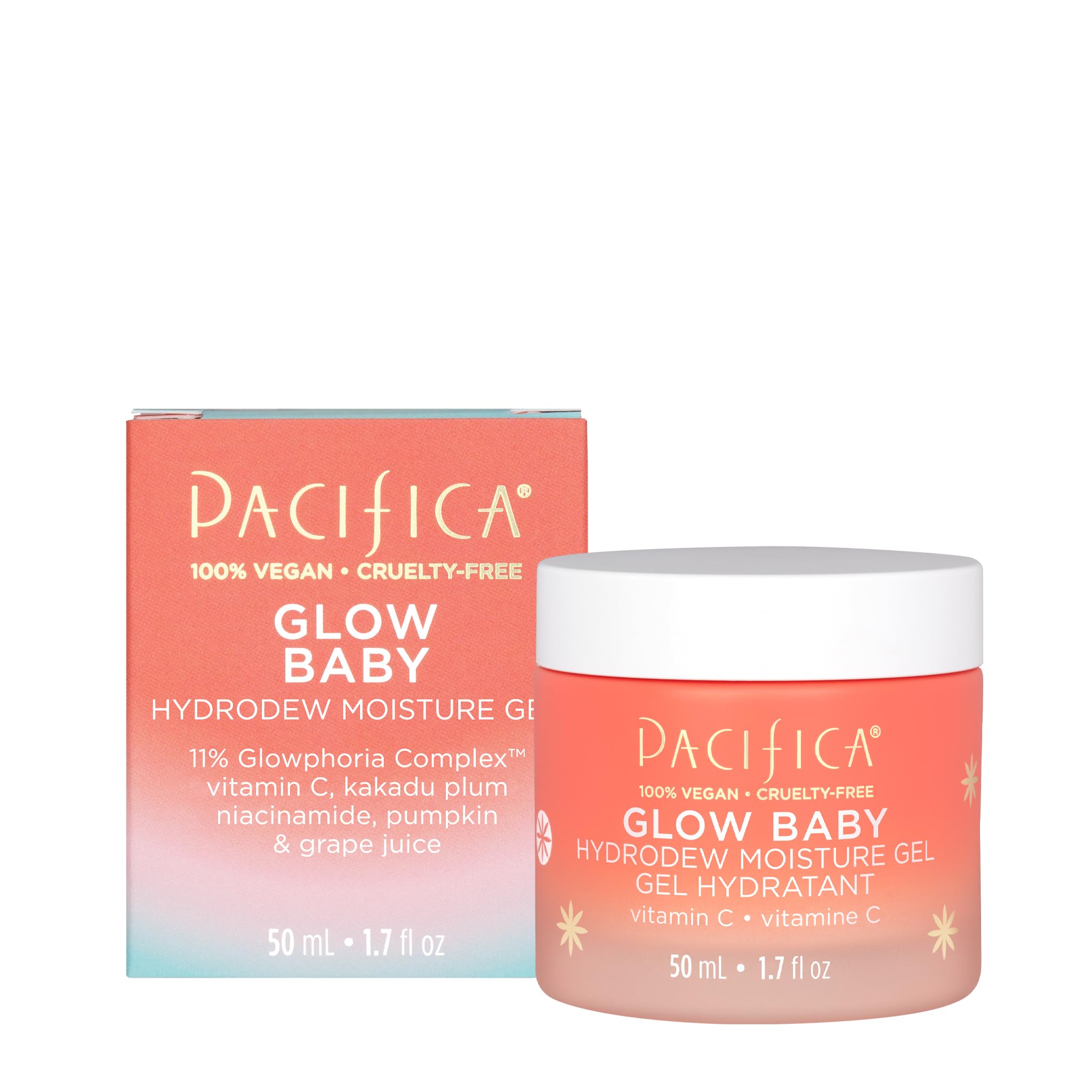 Pacifica Glow Baby Hydrodew Gel, vitamina C para luminosidad y tono uniforme.