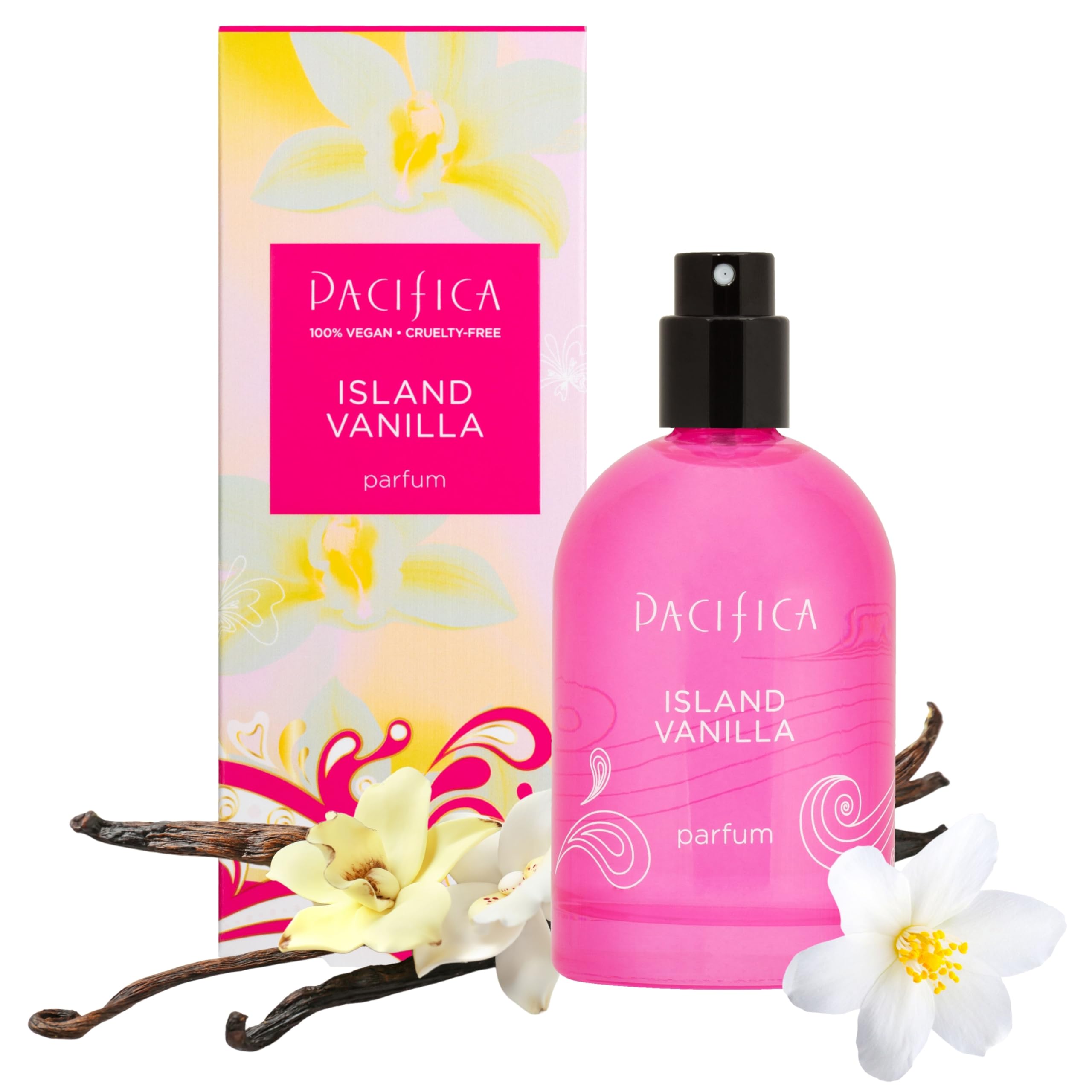 Pacifica Island Vanilla: botella 30ml para viaje con aroma suave y duradero.