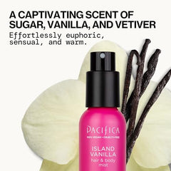 Pacifica Island Vanilla spray corporal, vista frontal, aroma duradero.